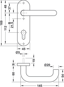 Komplet klamek drzwiowych, Model Häfele Startec PDH 4102 ze stali nierdzewnej