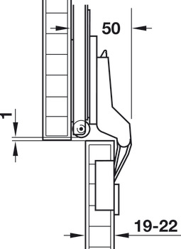 zestaw montażowy, do drzwi nakładanych, grubość drzwi 19–22 mm