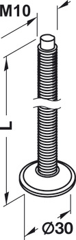 Śruba regulacyjna, gwint M10, obrotowy, długość 60–120 mm