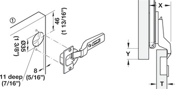 zestaw montażowy, do drzwi wpuszczanych, grubość drzwi 16–19 mm