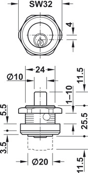 cylinder naciskowy, z wkładką z zastawkami wałeczkowymi, profil normalny