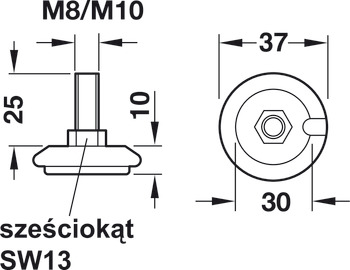 Śruba regulacyjna, okrągły, do wkładów ślizgacza Ø 30 mm