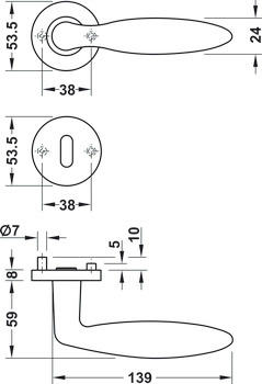 Komplet klamek drzwiowych, Häfele Startec model LDH 2190 ze stali nierdzewnej