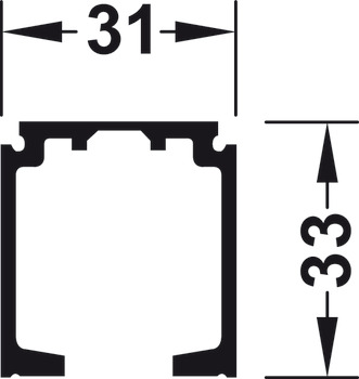 pojedyncza szyna jezdna, z otworami, szer. x wys.: 31 x 33 mm