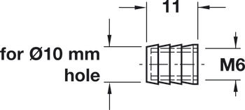 mufa wklejana, z gwintem wewnętrznym M6, tworzywo sztuczne (poliamid)