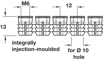 Wstęga muf rozporowych, z gwintem wewnętrznym M6, poliamid
