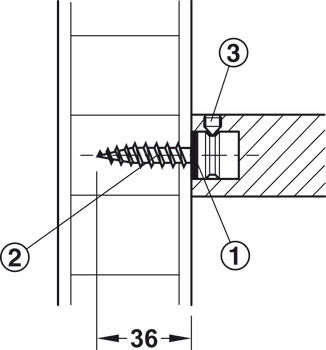 Zestaw montażowy, drzwi drewniane, montaż jednostronny (niewidoczny) z wkrętem dwugwintowym