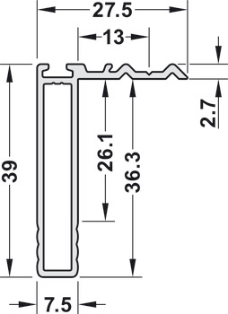 profilowa listwa uchwytowa, Häfele Slido F-Handle26 A1, z aluminium, do drzwi przesuwnych