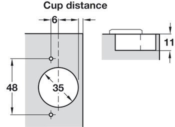 Zawias puszkowy, Häfele Duomatic 105°, do cienkich drzwi drewnianych o grubości od 10 mm, drzwi na przegrodę / bliźniacze
