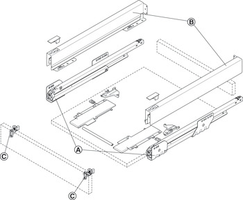 komplet szuflady, Häfele Matrix Box P35, wysokość boków 60 mm, udźwig 35 kg, z Push-to-Open Soft-Close