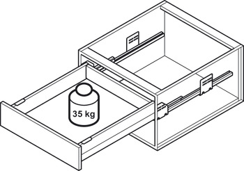 szuflada wewnętrzna komplet, Häfele Matrix Box P35 VIS, z maskownicą przednią i relingiem wzdłużnym prostokątnym, wysokość boków 92 mm, udźwig 35 kg