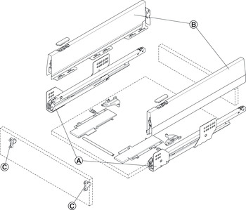 komplet szuflady, Häfele Matrix Box P35, wysokość boków 115 mm, udźwig 35 kg, z Push-to-Open Soft-Close