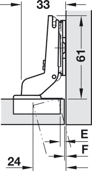 Zawias puszkowy, Häfele Duomatic 110°, drzwi wpuszczane