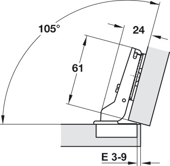Zawias puszkowy, Häfele Duomatic 94°, do zastosowań pod kątem 15°