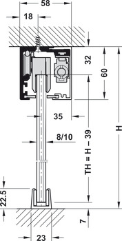 Okucie do drzwi przesuwnych, Häfele Slido D-Line12 40F / 80F / 120F, komplet z amortyzatorem