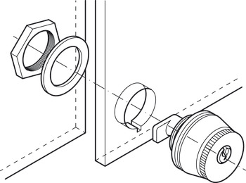 cylinder naciskowy zaczepowy do drzwi szklanych, z wkładką z zastawkami wałeczkowymi, do szklanych drzwi przesuwnych, profil normalny
