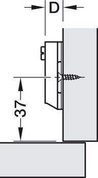 prowadnik krzyżakowy, Häfele Metalla 310 A, z techniką nasuwania, regulacja wysokości ±2 mm na otworze podłużnym, z zamontowanymi wstępnie wkrętami Euro