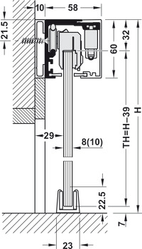 Okucie do drzwi przesuwnych, Häfele Slido D-Line12 50F / 80F / 120F, komplet bez amortyzatora