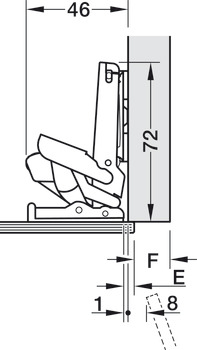 Zawias puszkowy, Häfele Duomatic 110°, drzwi nakładane, do drzwi szklanych i lustrzanych