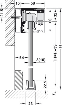 Okucie do drzwi przesuwnych, Häfele Slido D-Line12 50F / 80F / 120F, komplet bez amortyzatora