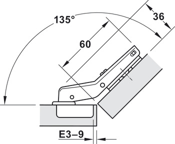 zawias puszkowy, Häfele Metalla 510 SM 94°, do zastosowania pod kątem 45°, częściowo nakładane