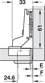 Zawias puszkowy, Häfele Duomatic 94°, do grubych drzwi i drzwi profilowych o grubości do 35 mm, drzwi wpuszczane