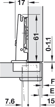 Zawias puszkowy, Häfele Duomatic 94°, do grubych drzwi i drzwi profilowych o grubości do 35 mm, drzwi nakładane