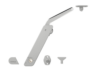 Okucie do klapy jednoczęściowej podnoszonej, Häfele Free Flap H 1.5 – tworzywo sztuczne z metalowym ramieniem nośnym, zestaw 1-częściowy do zastosowania jednostronnego