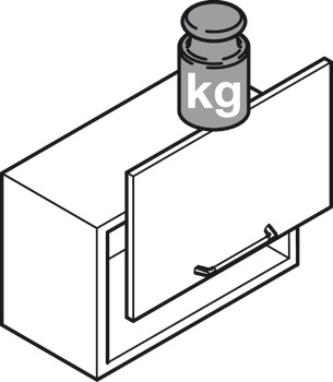 podnośnik frontu szafki górnej, Häfele Strato, do jednoczęściowych klap drewnianych lub z ramą aluminiową