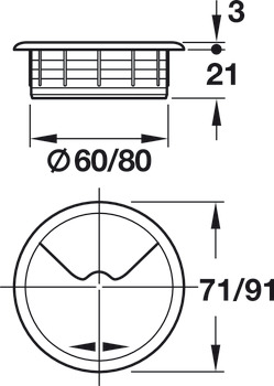 przelotka kablowa, okrągła, 71 lub 91 mm