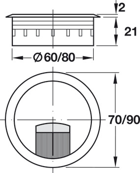 przelotka kablowa, okrągła, 70 lub 90 mm