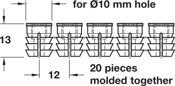 Wstęga muf rozporowych, z gwintem wewnętrznym M6, poliamid