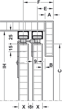 Okucie do drzwi przesuwnych, Häfele Slido F-Line15 55A, komplet